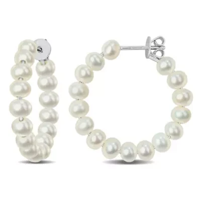 3.5-4.5MM Freshwater Cultured Pearl Hoop Earrings in Sterling Silver