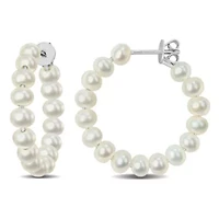 3.5-4.5MM Freshwater Cultured Pearl Hoop Earrings in Sterling Silver