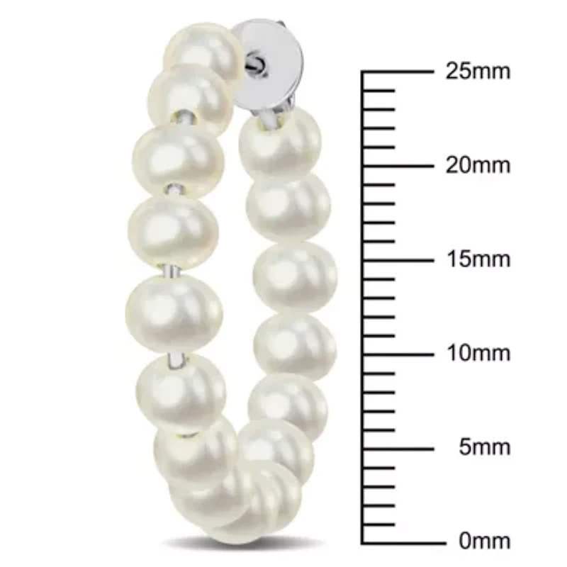 3.5-4.5MM Freshwater Cultured Pearl Hoop Earrings in Sterling Silver
