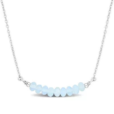 Aquamarine Bead Necklace in Sterling Silver, 16.5"+2"