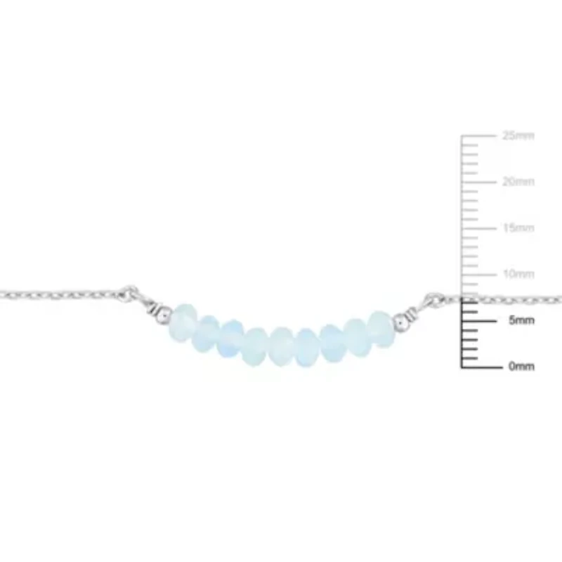 Aquamarine Bead Necklace in Sterling Silver, 16.5"+2"