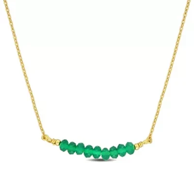 Green Onyx Bead Necklace in Yellow Plated Sterling Silver, 16.5:+2"