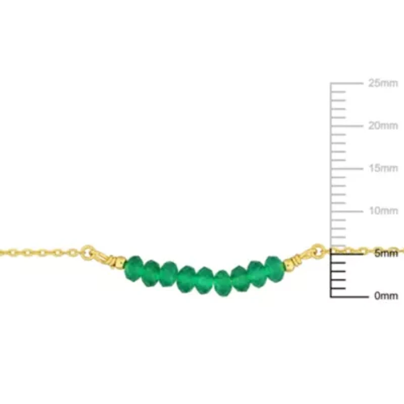 Green Onyx Bead Necklace in Yellow Plated Sterling Silver, 16.5:+2"