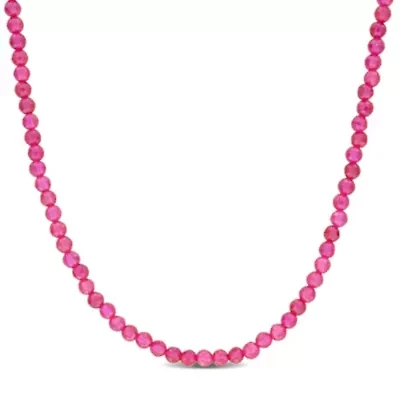 Lab Created Created Ruby Beaded Necklace in Yellow Plated Sterling Silver, 17"+2"