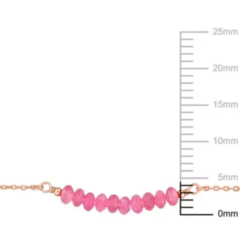 Pink Tourmaline Bead Bracelet in Rose Plated Sterling Silver, 7"+2"