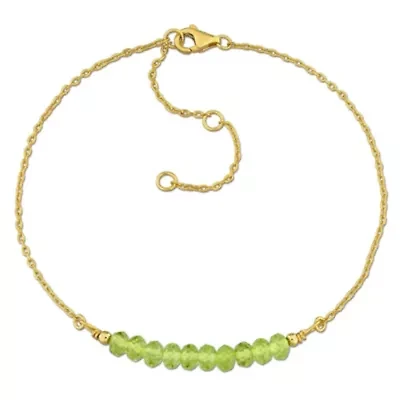 Peridot Bead Bracelet in Yellow Plated Sterling Silver, 7"+2"