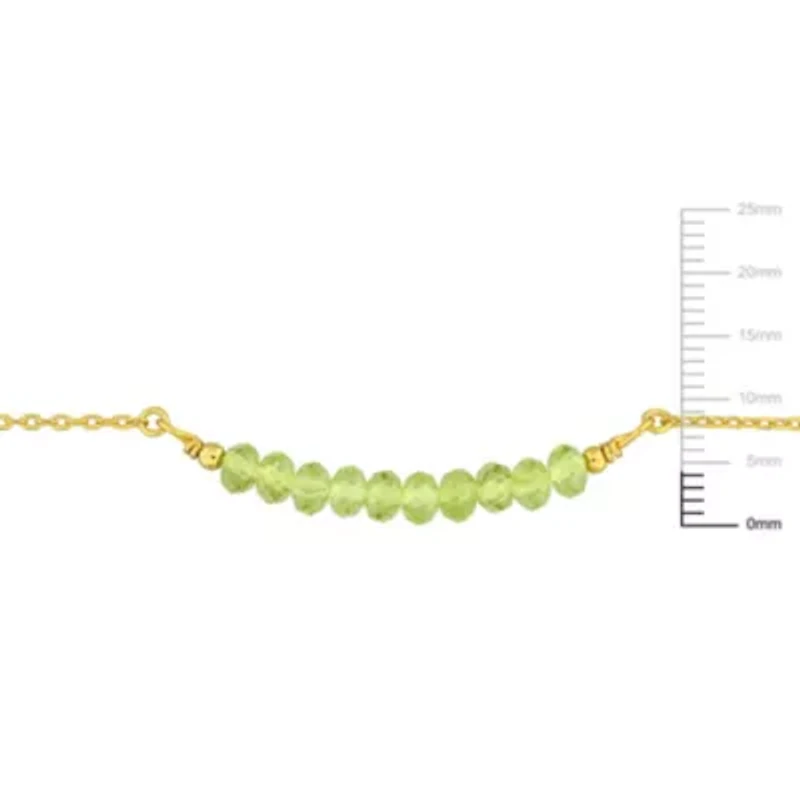 Peridot Bead Bracelet in Yellow Plated Sterling Silver, 7"+2"