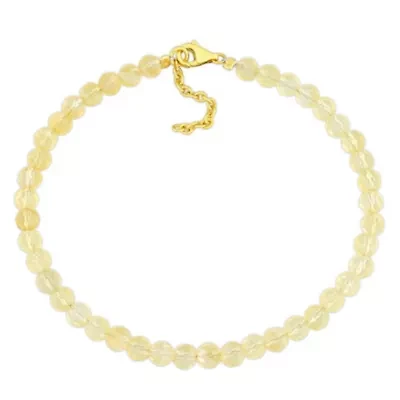 Citrine Beaded Bracelet in Yellow Plated Sterling Silver, 7"+2"