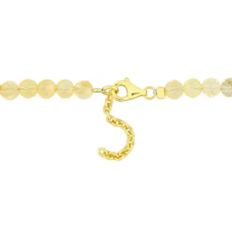 Citrine Beaded Bracelet in Yellow Plated Sterling Silver, 7"+2"