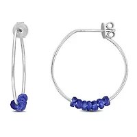 Blue Sapphire Bead Hoop Earrings in Sterling Silver
