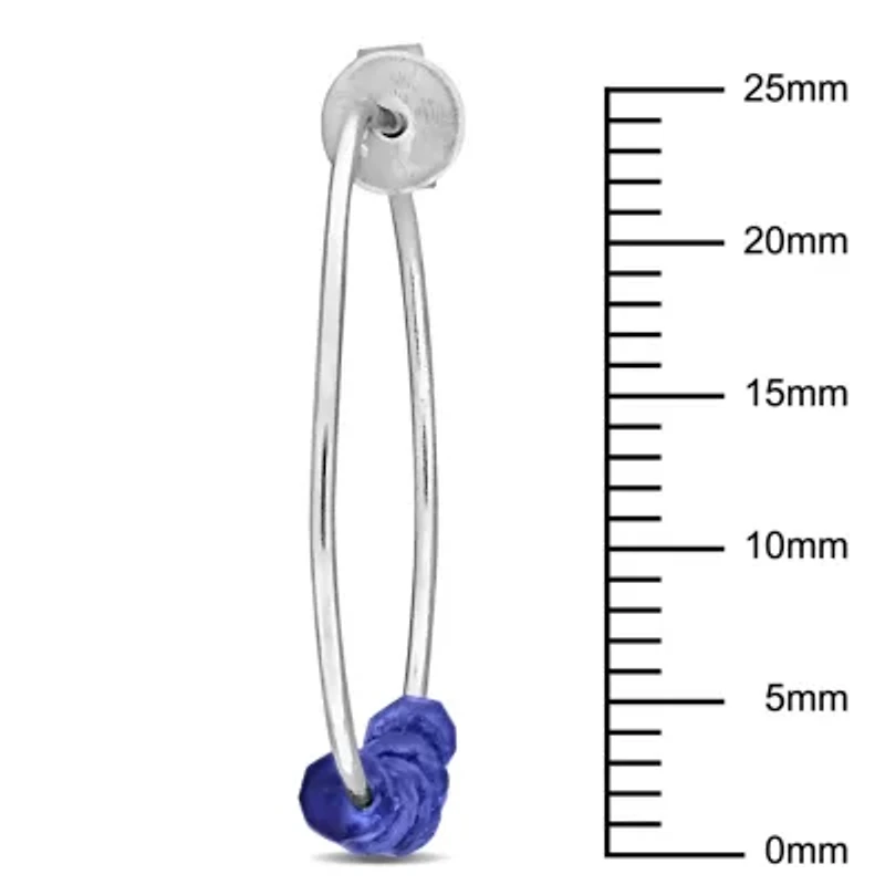 Blue Sapphire Bead Hoop Earrings in Sterling Silver