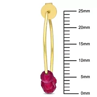 Lab Created Created Ruby Bead Hoop Earrings in Yellow Plated Sterling Silver