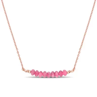 Pink Tourmaline Bead Necklace in Rose Plated Sterling Silver, 16.5"+2"