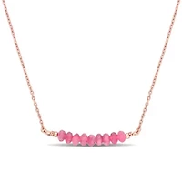 Pink Tourmaline Bead Necklace in Rose Plated Sterling Silver, 16.5"+2"