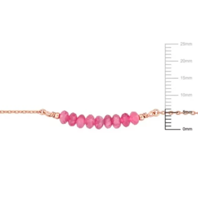 Pink Tourmaline Bead Necklace in Rose Plated Sterling Silver, 16.5"+2"