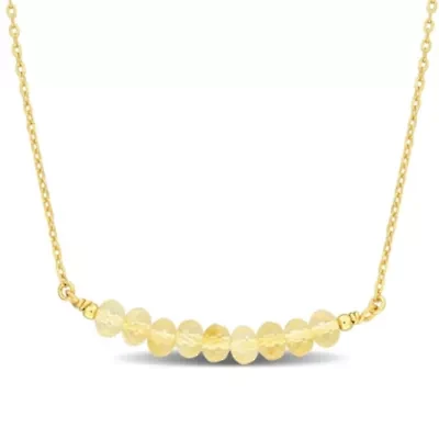 Citrine Bead Necklace in Yellow Plated Sterling Silver, 16.5"+2"