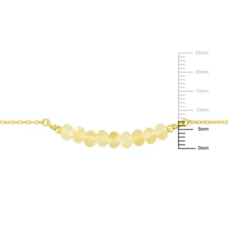 Citrine Bead Necklace in Yellow Plated Sterling Silver, 16.5"+2"