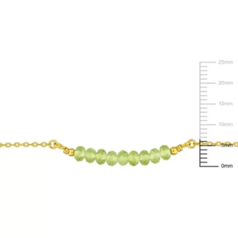 Peridot Bead Necklace in Yellow Plated Sterling Silver, 16.5"+2"