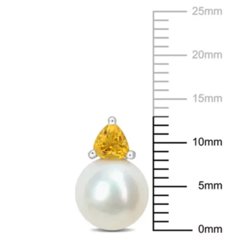 Freshwater Cultured Pearl and Citrine Stud Earrings in 10K White Gold