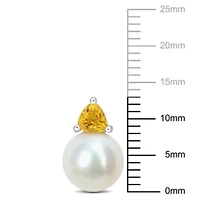 Freshwater Cultured Pearl and Citrine Stud Earrings in 10K White Gold