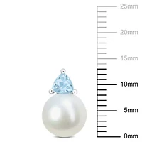 Freshwater Cultured Pearl and Sky Blue Topaz Stud Earrings in 10K White Gold