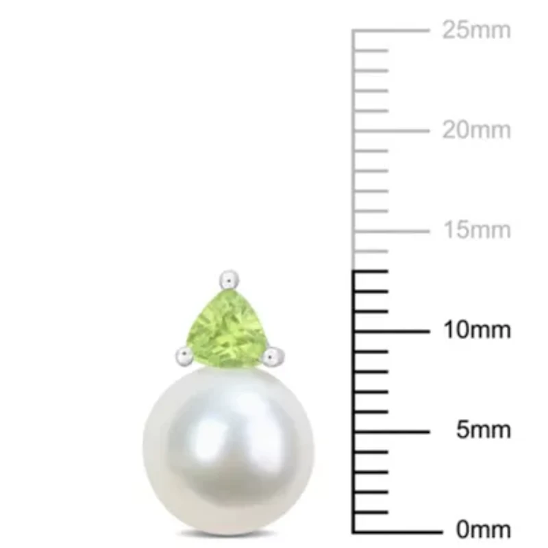 Freshwater Cultured Pearl and Peridot Stud Earrings in 10K White Gold