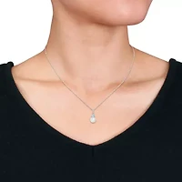 Freshwater Cultured Pearl and Sky Blue Topaz Pendant with Chain in 10K White Gold