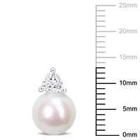 Lab Created Freshwater Cultured Pearl and Created White Sapphire Stud Earrings in 10K White Gold