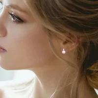 Lab Created Freshwater Cultured Pearl and Created White Sapphire Stud Earrings in 10K White Gold