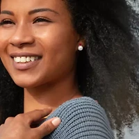 Lab Created Freshwater Cultured Pearl and Created Ruby Stud Earrings in 10K White Gold