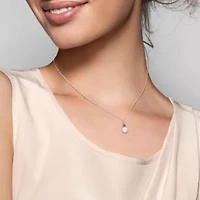 Lab Created Freshwater Cultured Pearl and Created Ruby Pendant with Chain in 10K White Gold