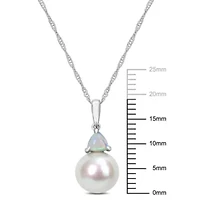 Freshwater Cultured Pearl and Ethiopian-Opal Pendant with Chain in 10K White Gold