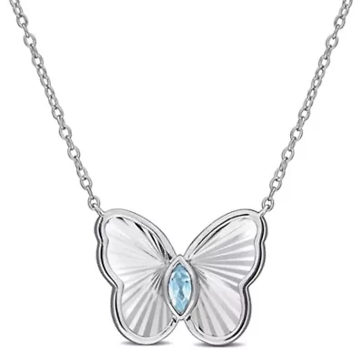 Sky Blue Topaz Butterfly Necklace in Sterling Silver, 17"