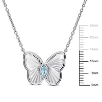 Sky Blue Topaz Butterfly Necklace in Sterling Silver, 17"