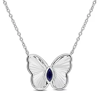 Lab Created Created Blue Sapphire Butterfly Necklace in Sterling Silver, 17"
