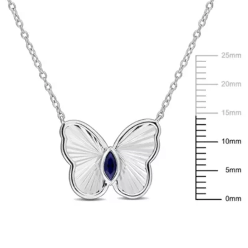 Lab Created Created Blue Sapphire Butterfly Necklace in Sterling Silver, 17"