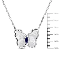 Lab Created Created Blue Sapphire Butterfly Necklace in Sterling Silver, 17"