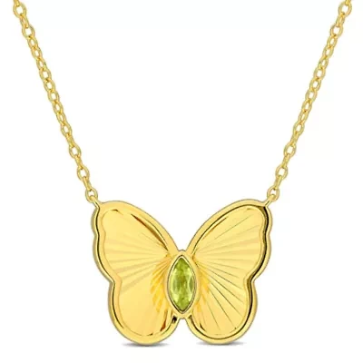 Peridot Butterfly Necklace in Yellow Plated Sterling Silver, 17"