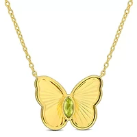 Peridot Butterfly Necklace in Yellow Plated Sterling Silver, 17"