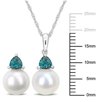 Lab Created 2-Pc Set of Freshwater Cultured Pearl and Created Alexandrite Stud Earrings and Pendant with Chain in 10K White Gold