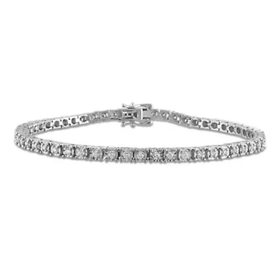 Lab Grown Diamond Tennis Bracelet in Sterling Silver, 7-in