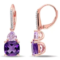 Amethyst, Rose de France and Diamond Accent Earrings in Rose Plated Sterling Silver