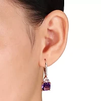 Amethyst, Rose de France and Diamond Accent Earrings in Rose Plated Sterling Silver