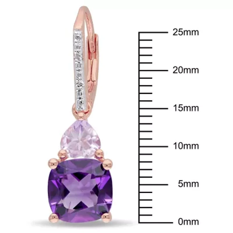 Amethyst, Rose de France and Diamond Accent Earrings in Rose Plated Sterling Silver