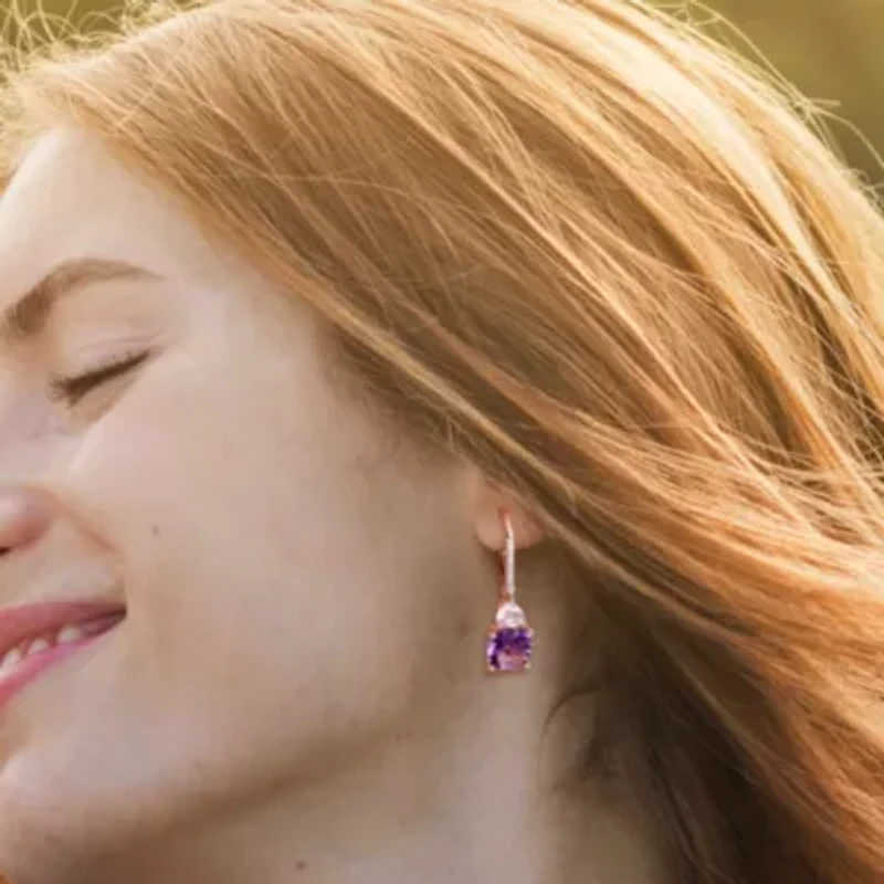 Amethyst, Rose de France and Diamond Accent Earrings in Rose Plated Sterling Silver