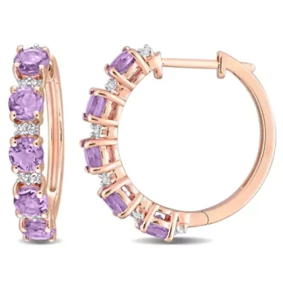Amethyst and White Topaz Hoop Earrings in 2-Tone Sterling Silver