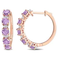 Amethyst and White Topaz Hoop Earrings in 2-Tone Sterling Silver