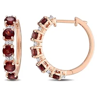 Garnet and White Topaz Hoop Earrings in 2-Tone Sterling Silver