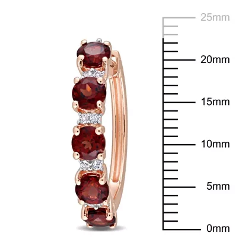 Garnet and White Topaz Hoop Earrings in 2-Tone Sterling Silver