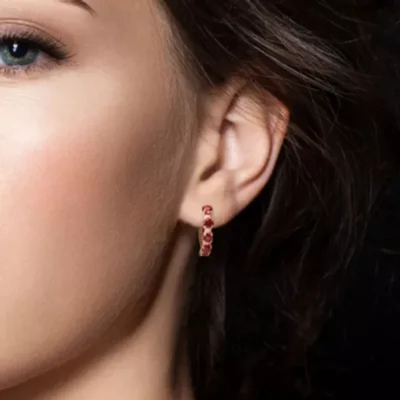 Garnet and White Topaz Hoop Earrings in 2-Tone Sterling Silver